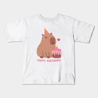 Cute Capybara And Cake, Happy Cappy Birthday Kids T-Shirt